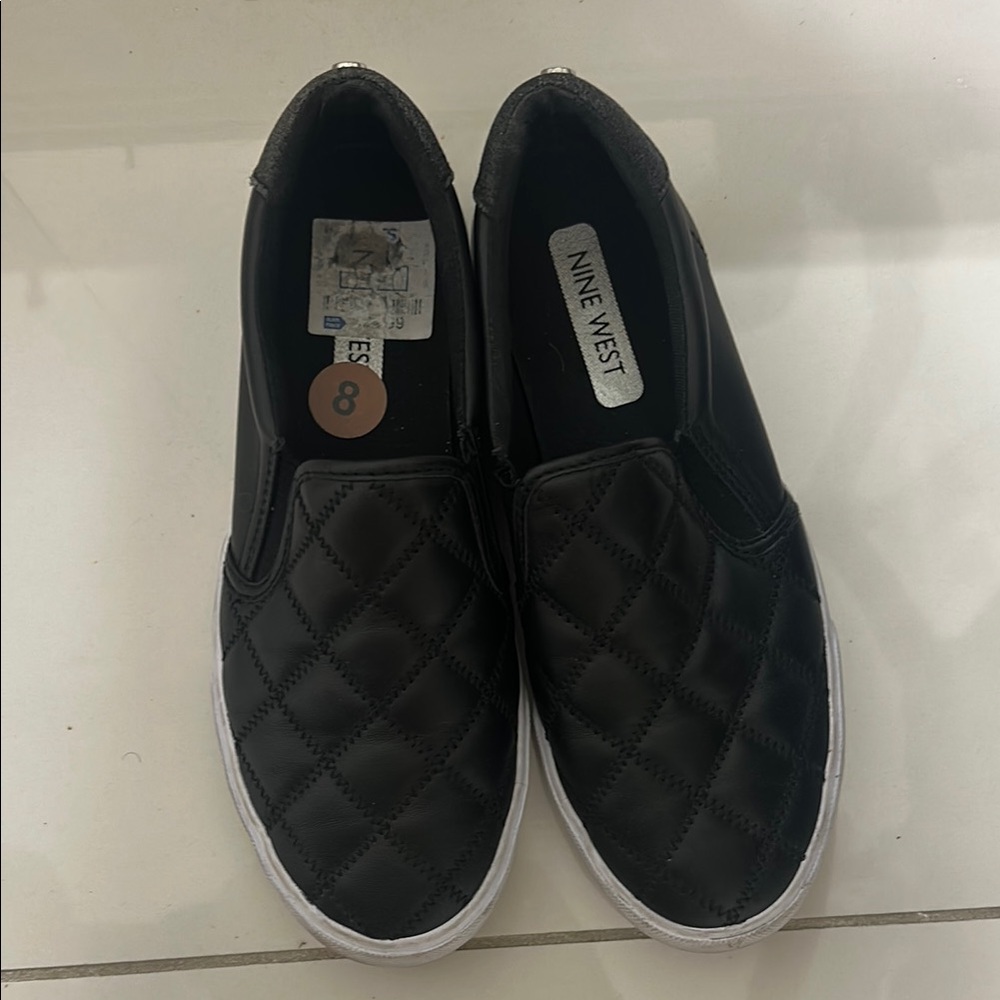 Nine West Black Quilted Slip-On Flats